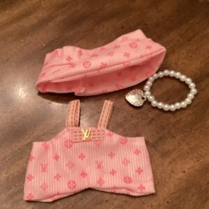 LABUBU CLOTHES,Pink Designer Accessory 3 pc. Set LV look